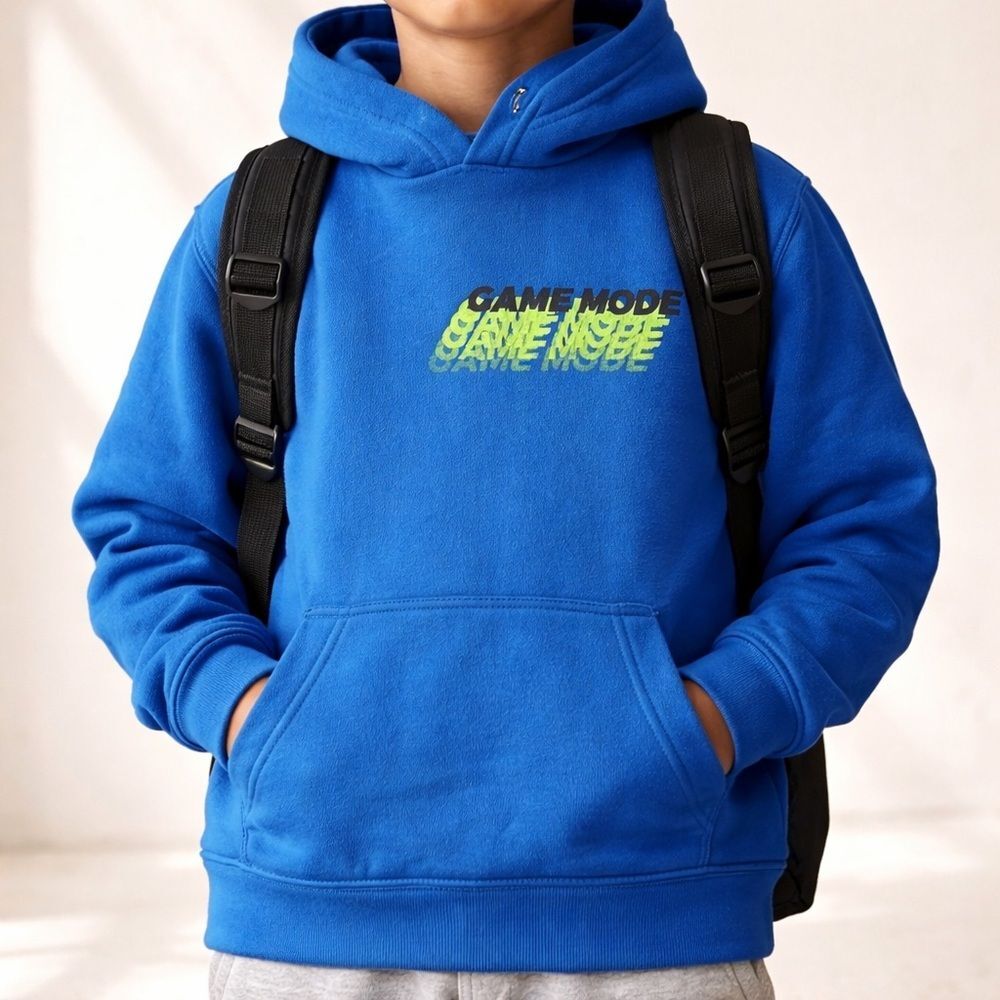 Tek Gear Boys M 10/12 Blue Game Mode Gamer Graphic Fleece Pullover Hoodie